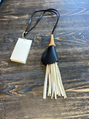 Ulla Johnson Calla Black and Cream Leather Tassel Bag Charm